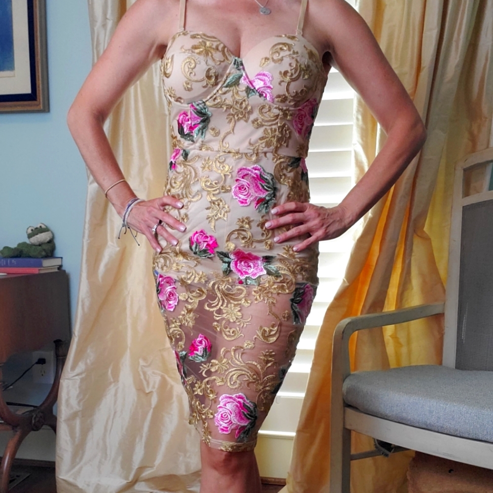 Embroidered floral lace dress